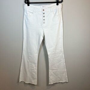 Kancan Women's Flare Stretch Jeans White Denim High Rise Frayed Button Fly 15/31